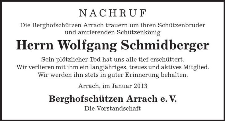 Traueranzeige Wolfgang Schmidberger