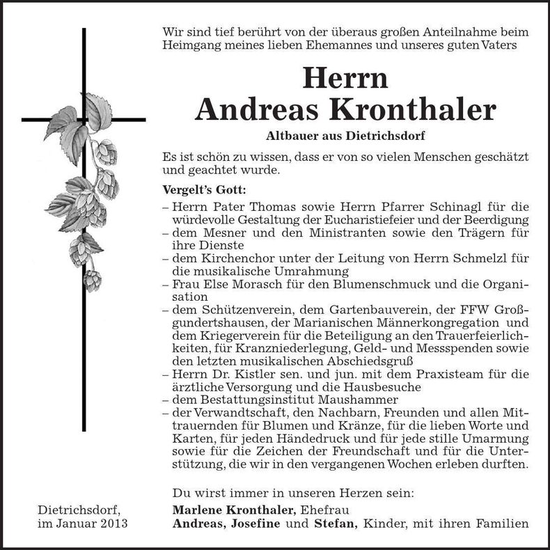 Traueranzeige Andreas Kronthaler
