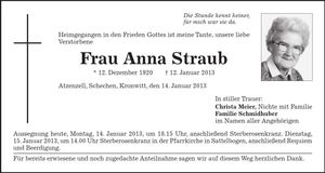 Traueranzeige Anna Straub