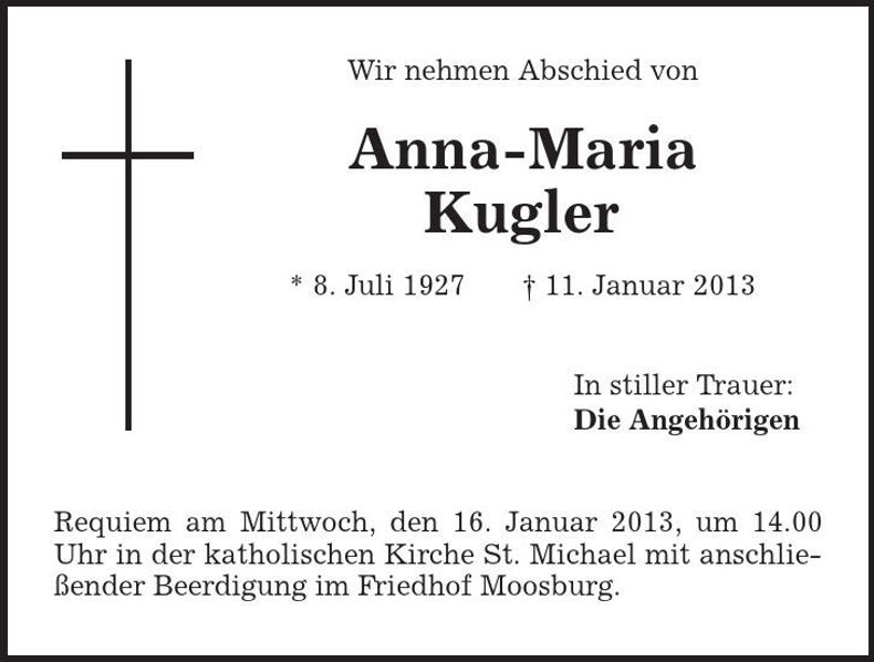 Traueranzeige Anna-Maria Kugler