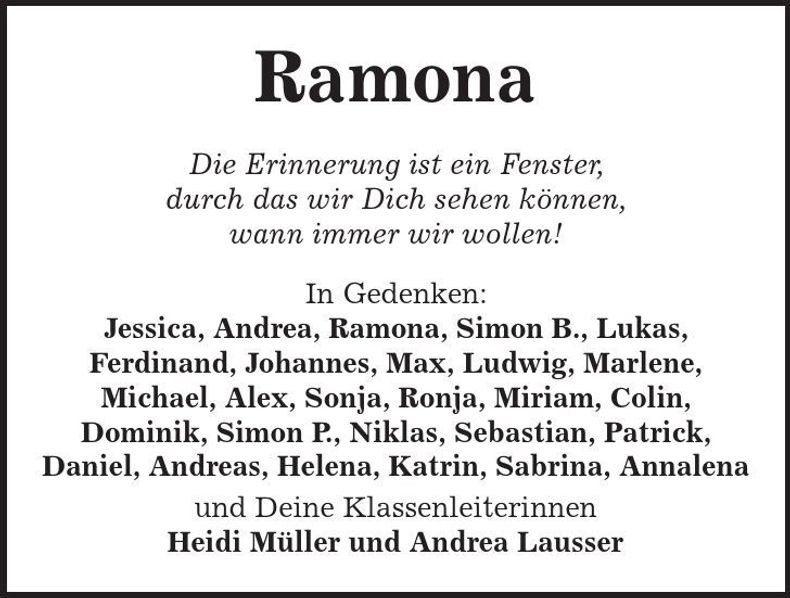 Traueranzeige Ramona Maller