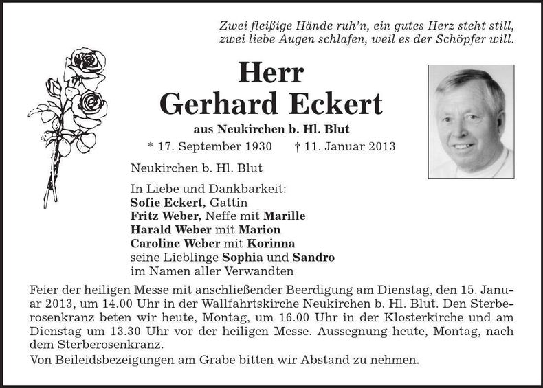 Traueranzeige Gerhard Eckert
