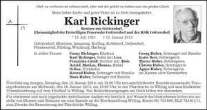 Traueranzeige Karl Rickinger