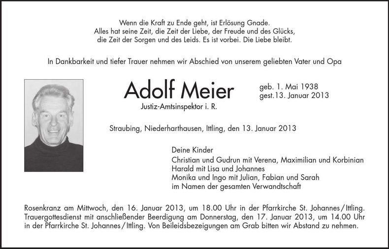 Traueranzeige Adolf Meier