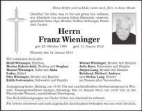 Traueranzeige Franz Wieninger