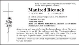 Traueranzeige Manfred Ricanek