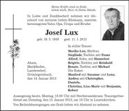 Traueranzeige Josef Lux