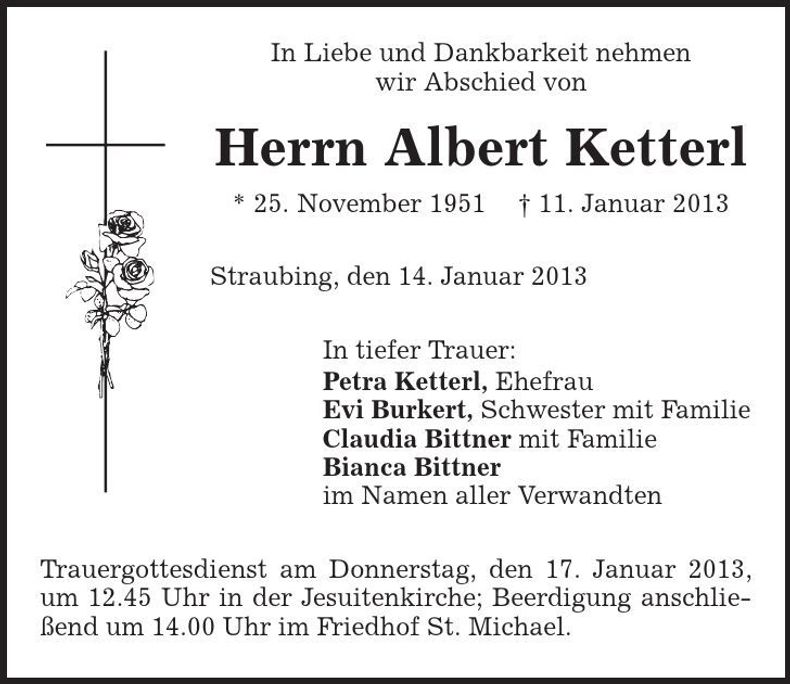 Traueranzeige Albert Ketterl