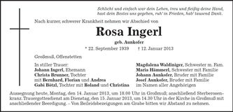 Traueranzeige Rosa Ingerl