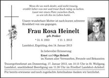 Traueranzeige Rosa Heinelt