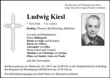 Traueranzeige Ludwig Kiesl