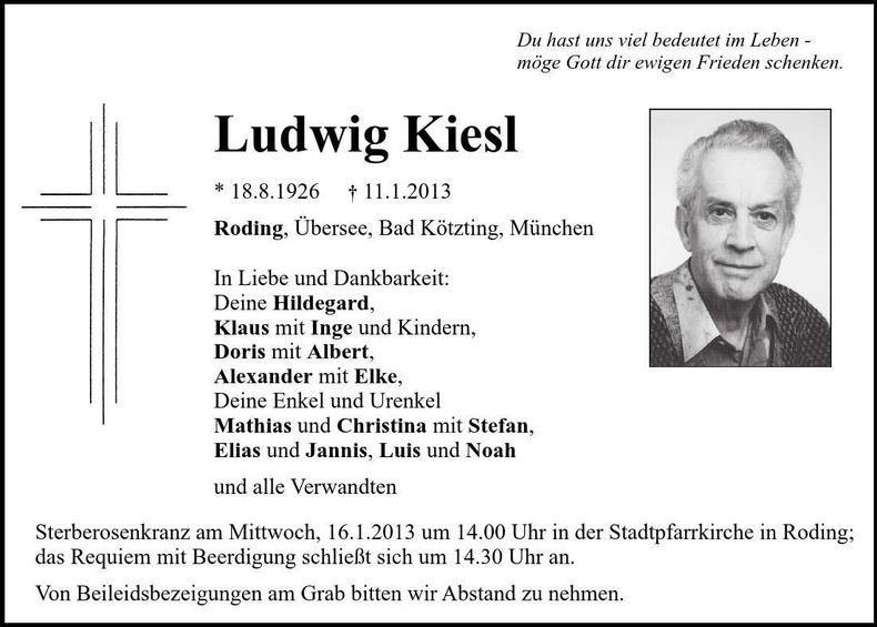 Traueranzeige Ludwig Kiesl