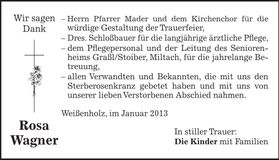 Traueranzeige Rosa Wagner