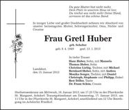 Traueranzeige Gretl Huber