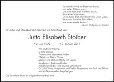Traueranzeige Jutta Elisbetz Stoiber