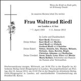 Traueranzeige Waltraud Riedl