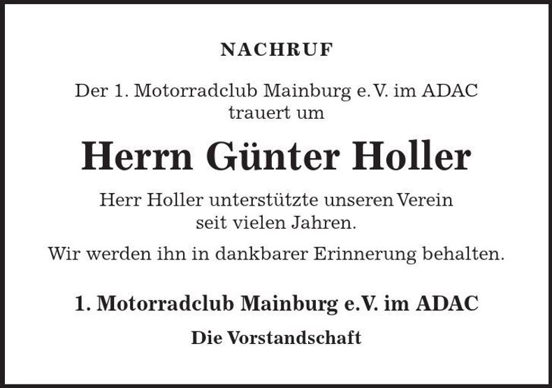 Traueranzeige Günter Holler