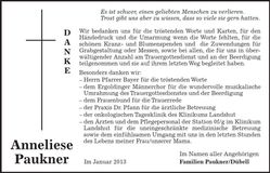 Traueranzeige Anneliese Paukner