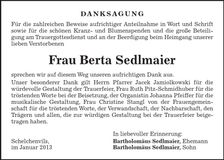 Traueranzeige Berta Sedlmaier