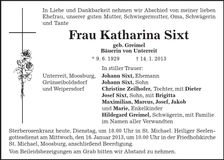 Traueranzeige Katharina Sixt