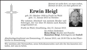Traueranzeige Erwin Heigl