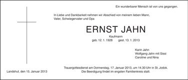 Traueranzeige Ernst Jahn