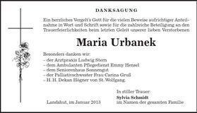 Traueranzeige Maria Urbanek