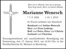 Traueranzeige Marianne Wenesch
