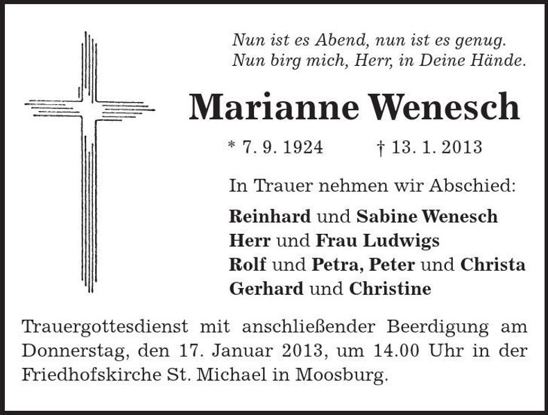 Traueranzeige Marianne Wenesch