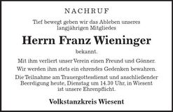 Traueranzeige Franz Wieninger