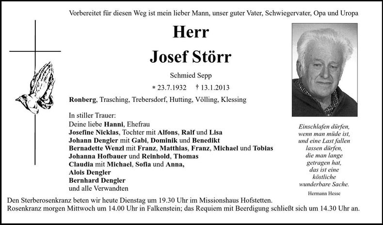Traueranzeige Josef Störr
