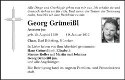 Traueranzeige Georg Grüneißl