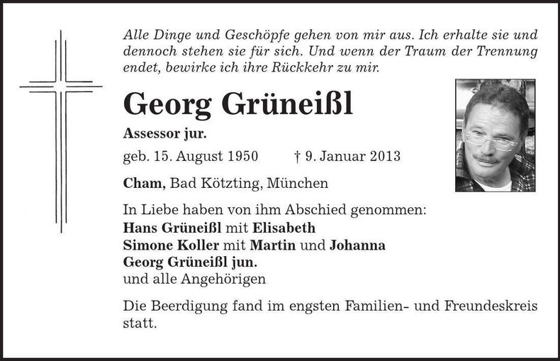 Traueranzeige Georg Grüneißl