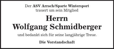Traueranzeige Wolfgang Schmidberger