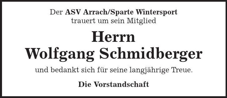 Traueranzeige Wolfgang Schmidberger