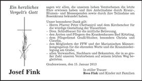 Traueranzeige Josef Fink