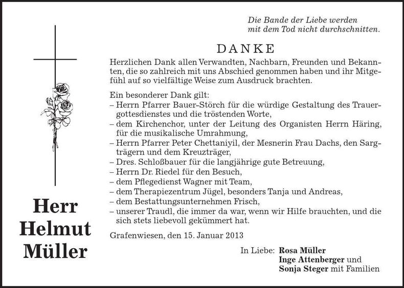 Traueranzeige Helmut Müller