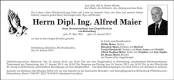 Traueranzeige Alfred Maier