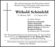 Traueranzeige Withold Schönfeld