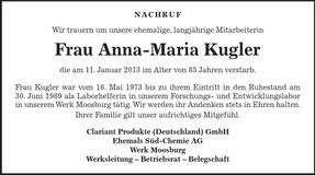 Traueranzeige Anna-Maria Kugler