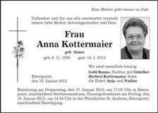 Traueranzeige Anna Kottermaier