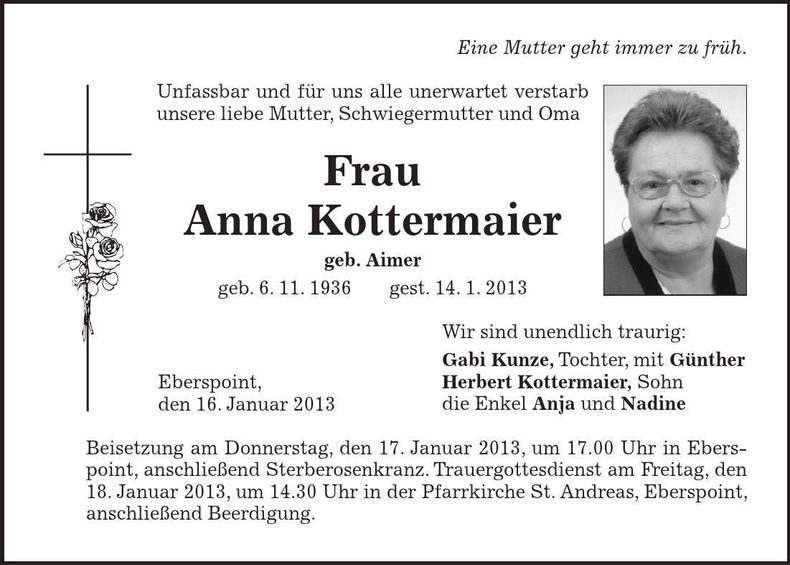 Traueranzeige Anna Kottermaier
