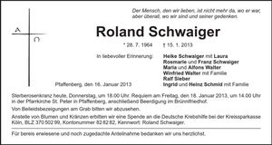 Traueranzeige Roland Schwaiger