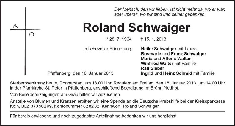 Traueranzeige Roland Schwaiger