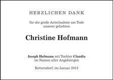 Traueranzeige Christine Hofmann