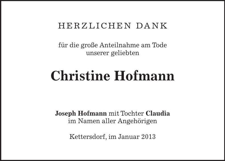 Traueranzeige Christine Hofmann