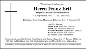 Traueranzeige Franz Ertl
