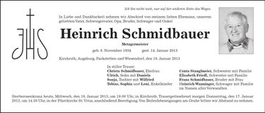 Traueranzeige Heinrich Schmidbauer