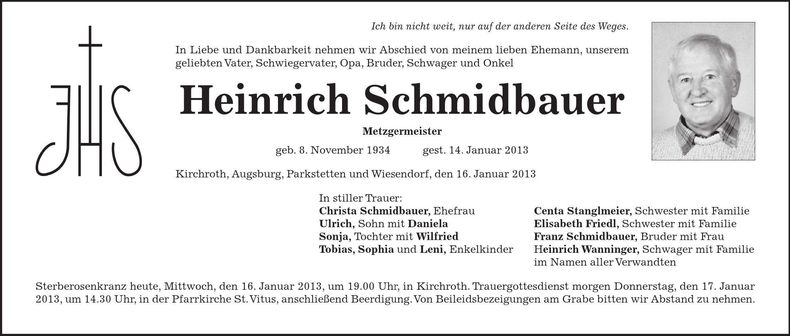 Traueranzeige Heinrich Schmidbauer