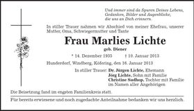 Traueranzeige Marlies Lichte